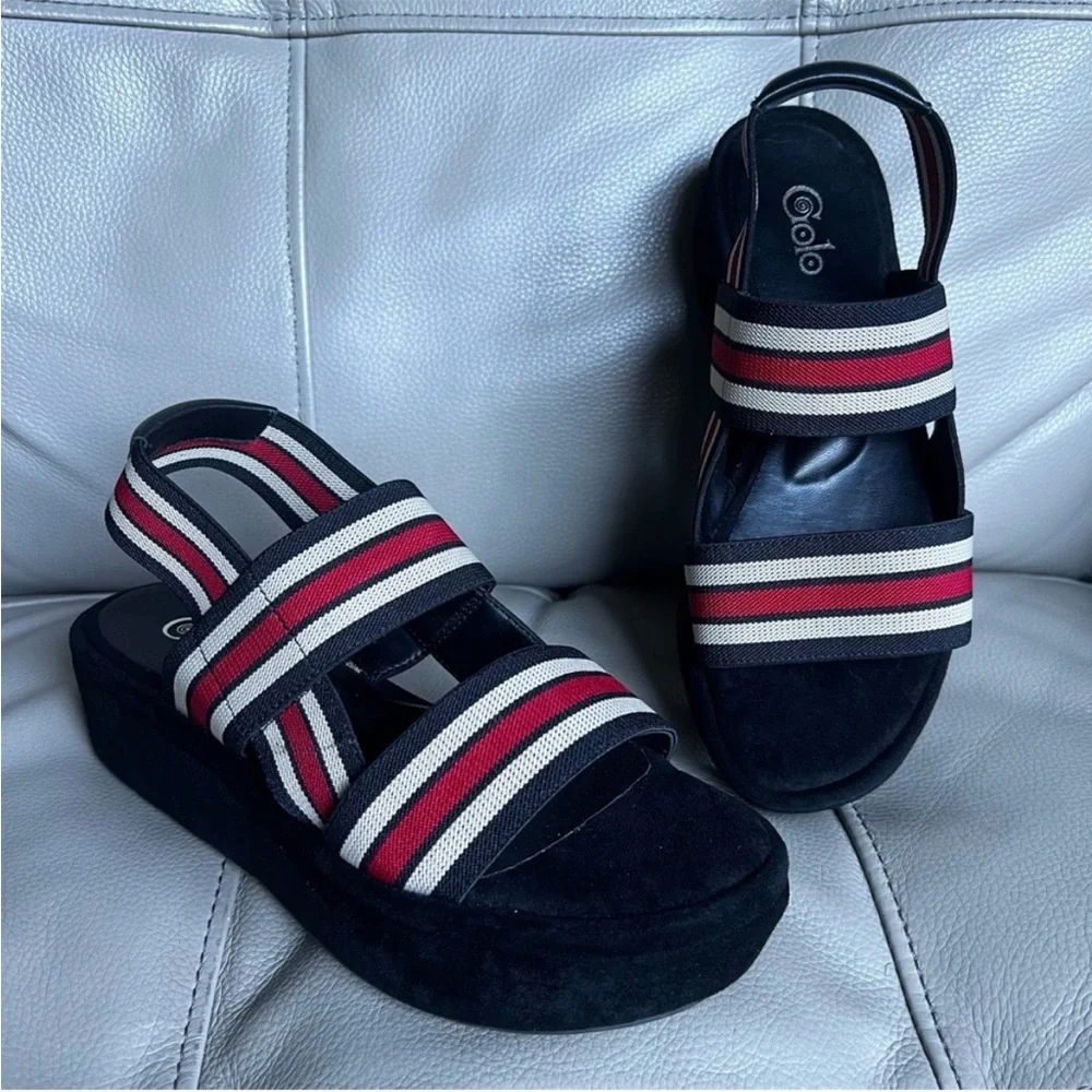 Golo Baird Elastic Strap Platform Sandal Sz 7 Black Red White Chunky Striped